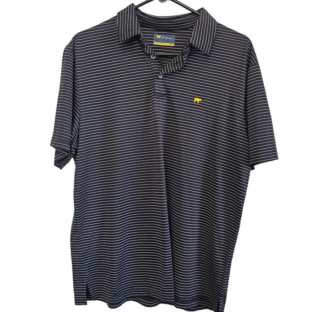 Jack Nicklaus Mens Golden Bear Golf Polo‎ Shirt Black White Striped Size Medium
